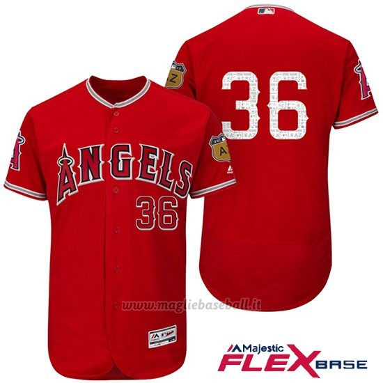 Maglia Baseball Uomo Los Angeles Angels Jerojo Weaver 36 Scarlet 2017 Allenamento Primaverile Flex Base Giocatore